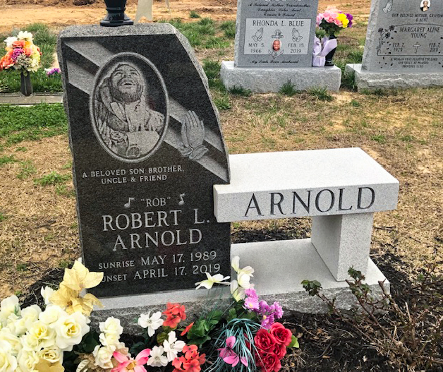 Arnold Individual One Person Black and Gray Granite Headstone with Bench and Etchings