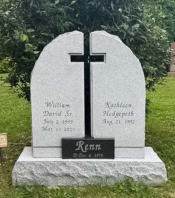 Renn Companion Two Person Couple Black and Gray Granite Headstone with Cross Cutout